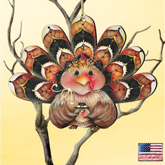 Be Thankful Turkey Sitter Wooden Ornaments by Jamie Mills-Price - Thanksgiving Halloween Decor - 8457702