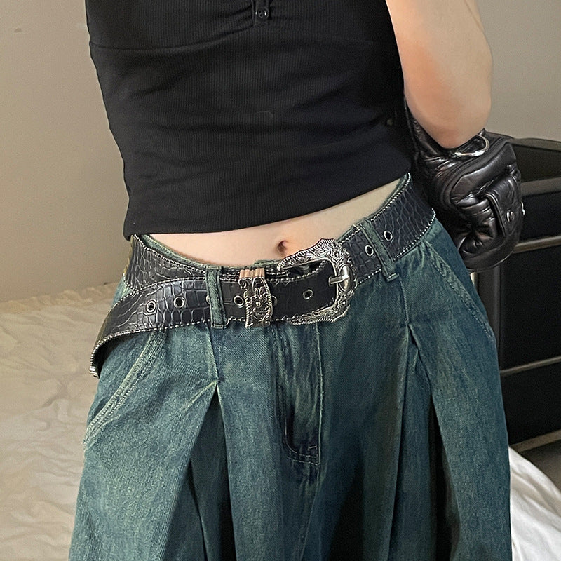 Rivet Wide Belt Brown Womens Leather Belt
