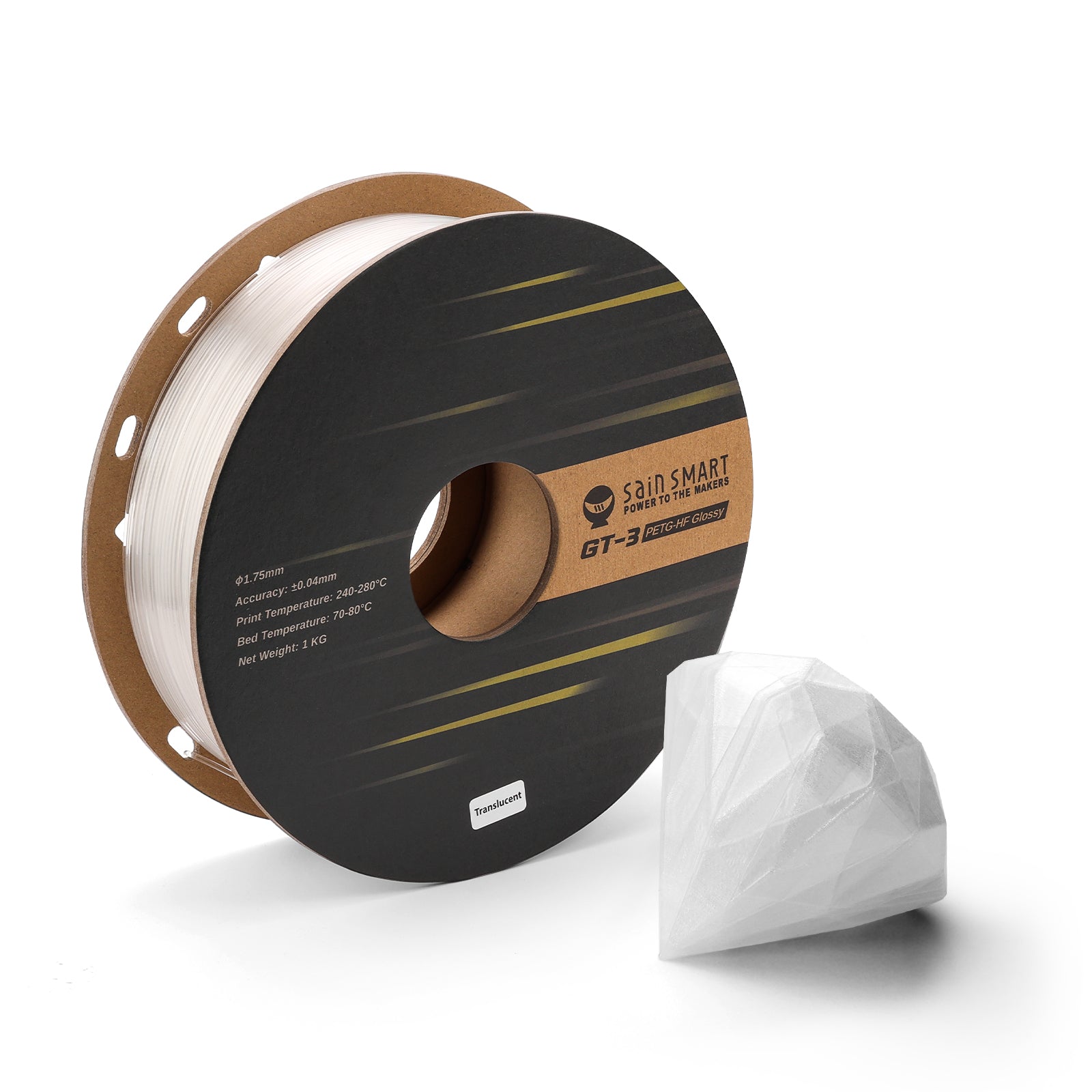 GT-3 High Speed PETG Filament, Glossy, 1.75mm, +/-0.04mm, 1KG, Black White Transparent