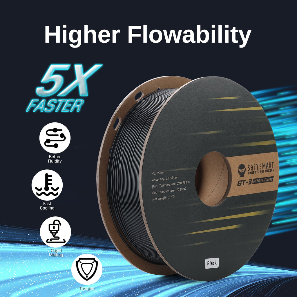 GT-3 High Speed PETG Filament, Glossy, 1.75mm, +/-0.04mm, 1KG, Black White Transparent