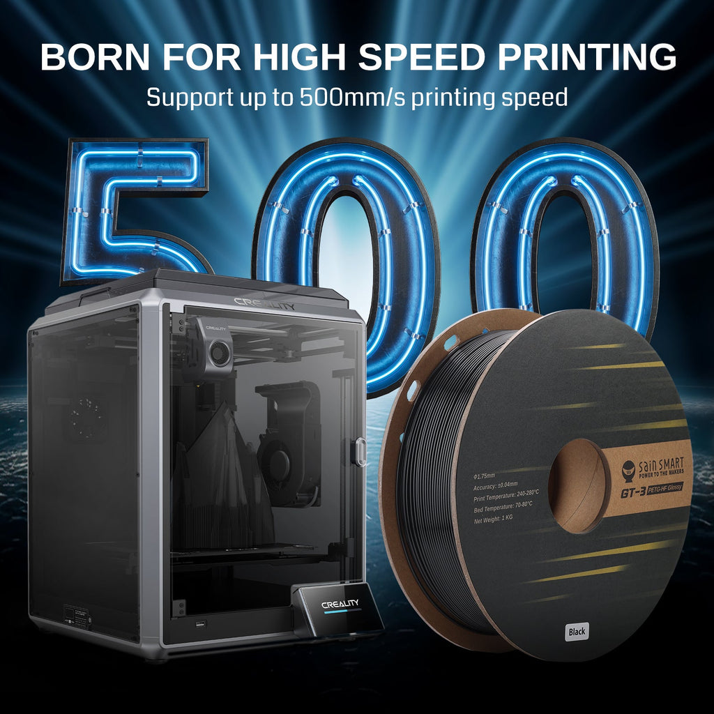 GT-3 High Speed PETG Filament, Glossy, 1.75mm, +/-0.04mm, 1KG, Black White Transparent