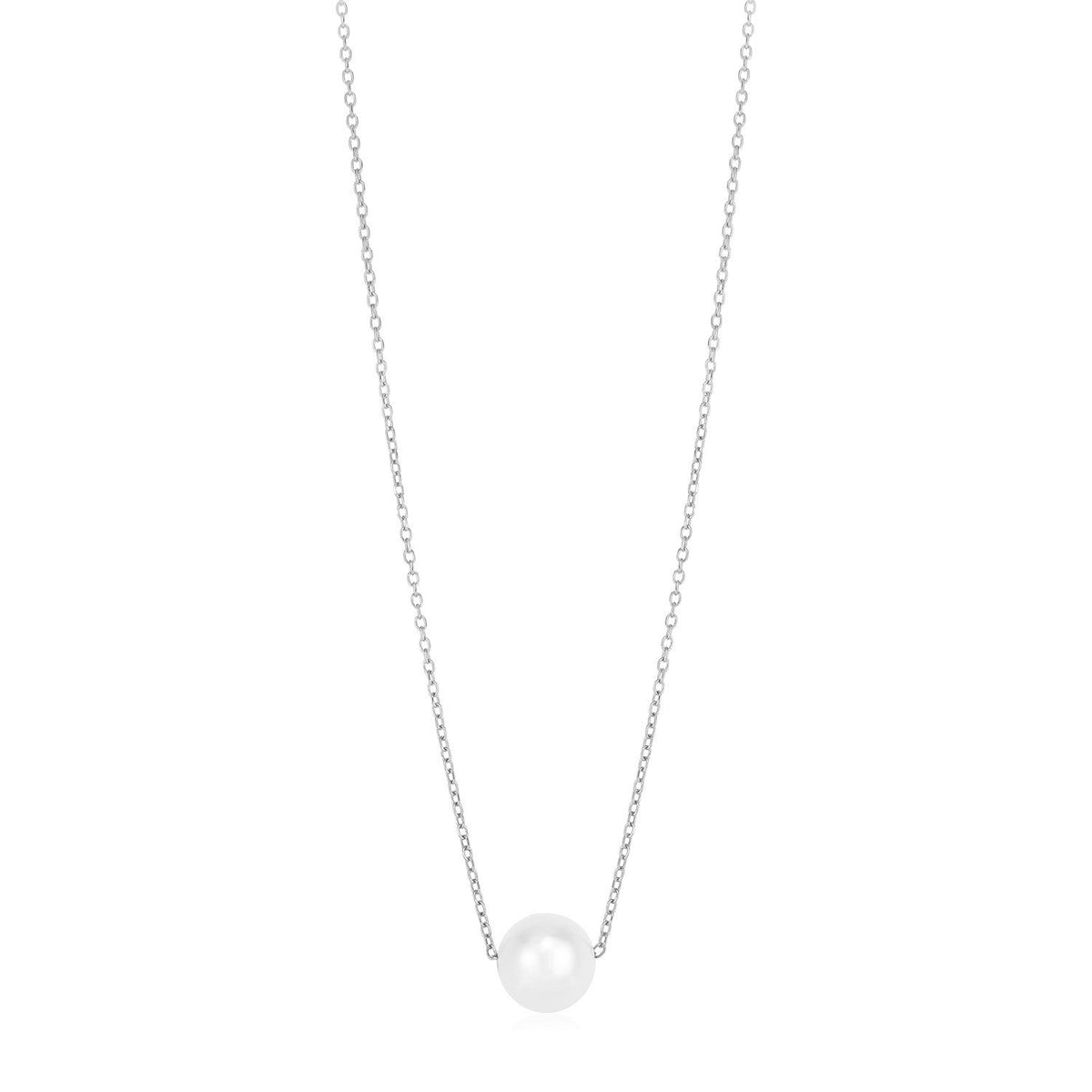 14k White Gold Pearl Solitaire Necklace