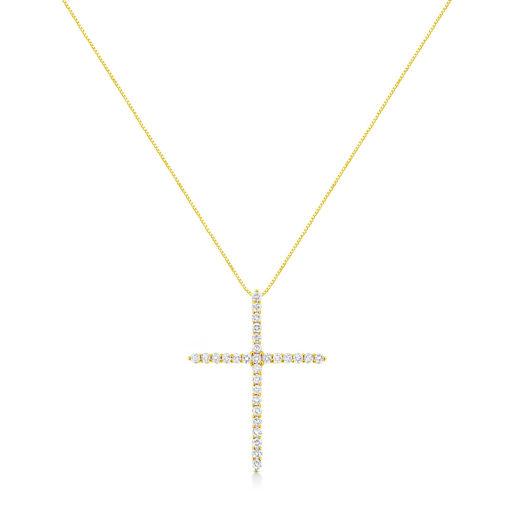 10K Yellow Gold 3.00 cttw Round-Cut Diamond Cross 18" Pendant Necklace (J-K Color, I1-I2 Clarity)