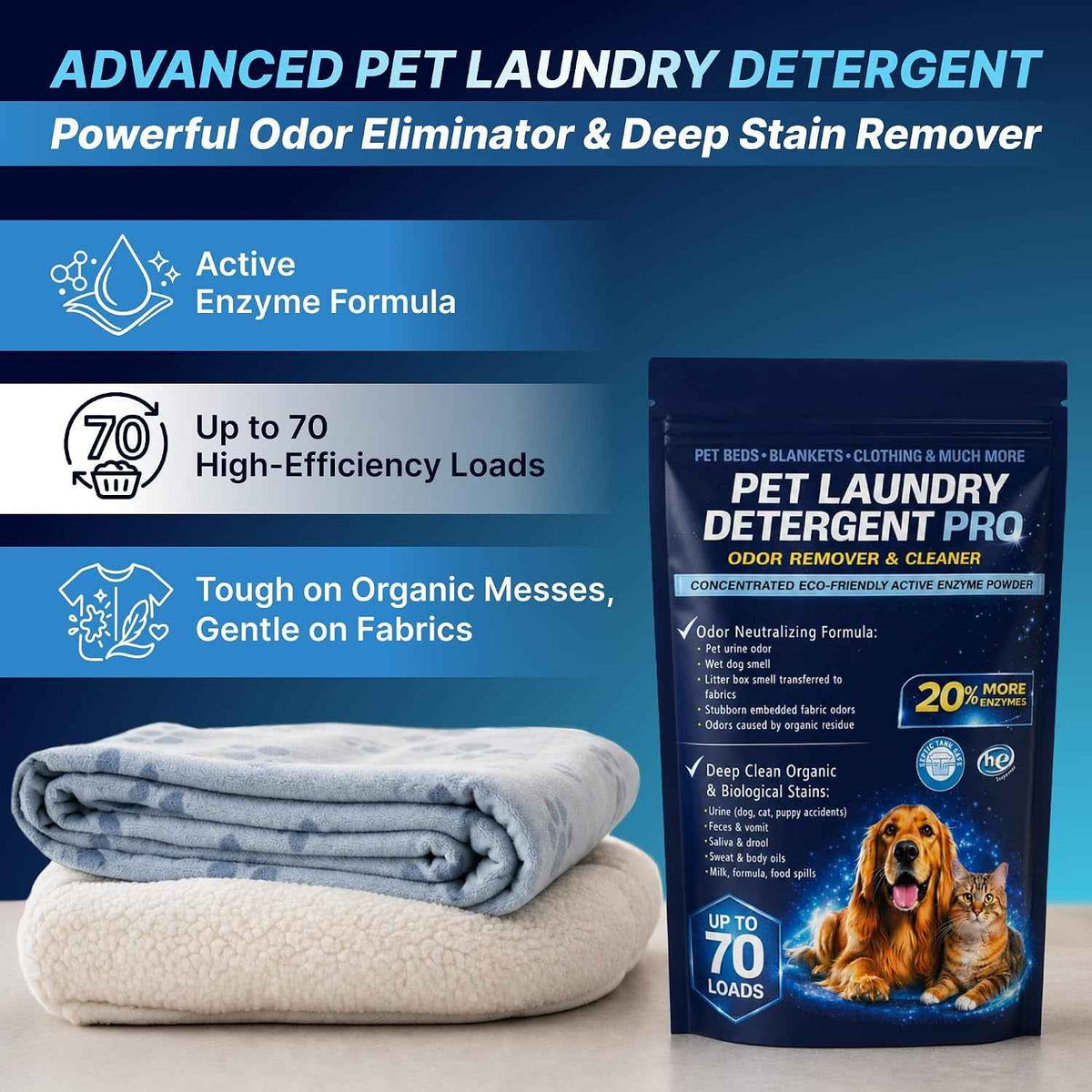 Enzyme Pet Laundry Detergent Powder, 70 Loads