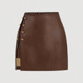 Womens Solid-Color Faux Leather Mini Skirt With Metal Buttons