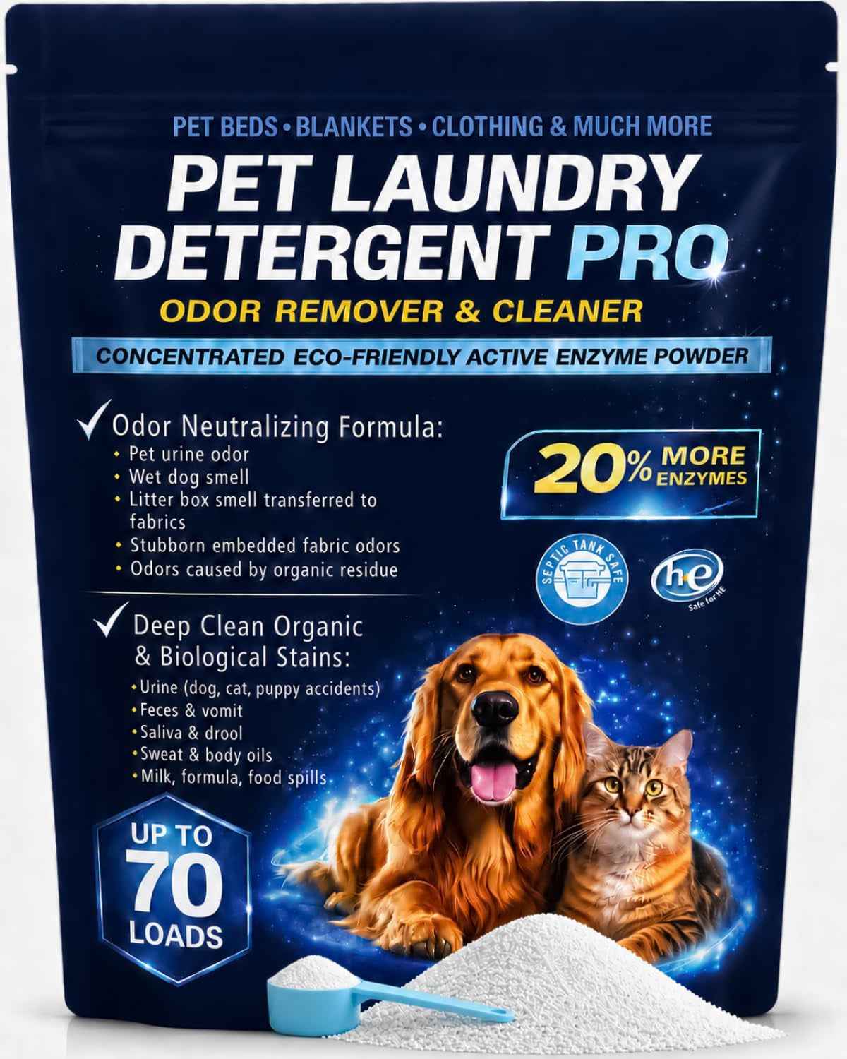 Enzyme Pet Laundry Detergent Powder, 70 Loads