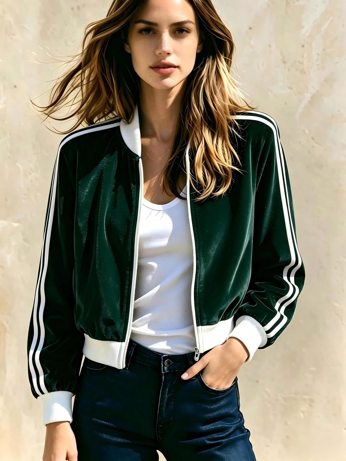 Stand-collar Sports Womens Casual Zip-up Jacket