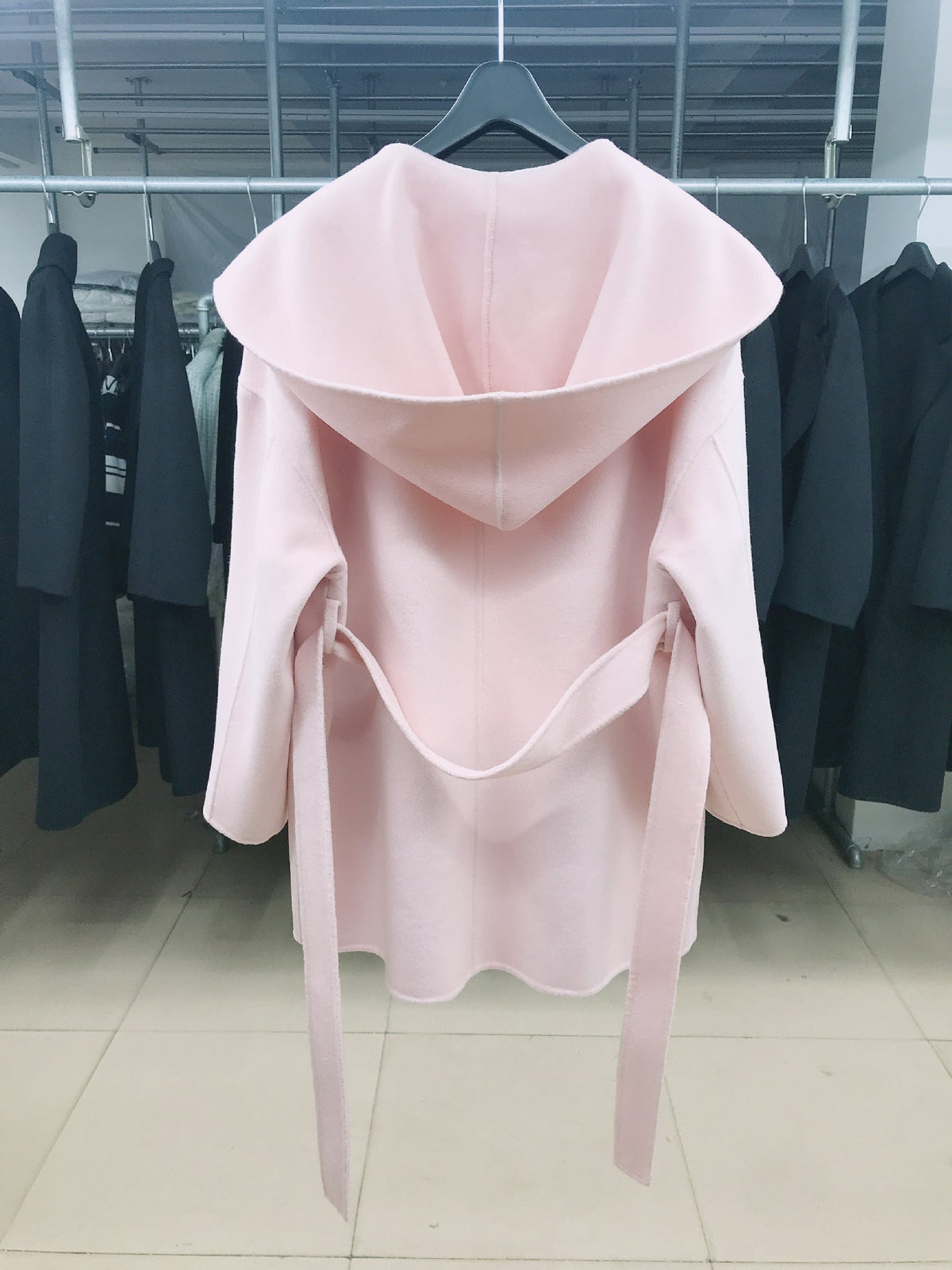 Womens Hooded Loose-fit Double-faced Cashmere Coat