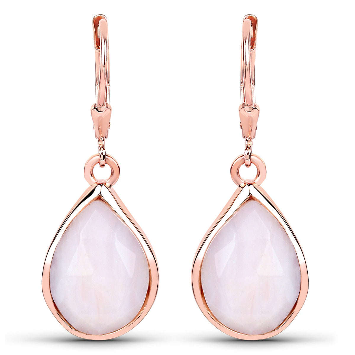 18K Rose Gold Plated 7.60 Carat Genuine Pink Opal .925 Sterling Silver Earrings