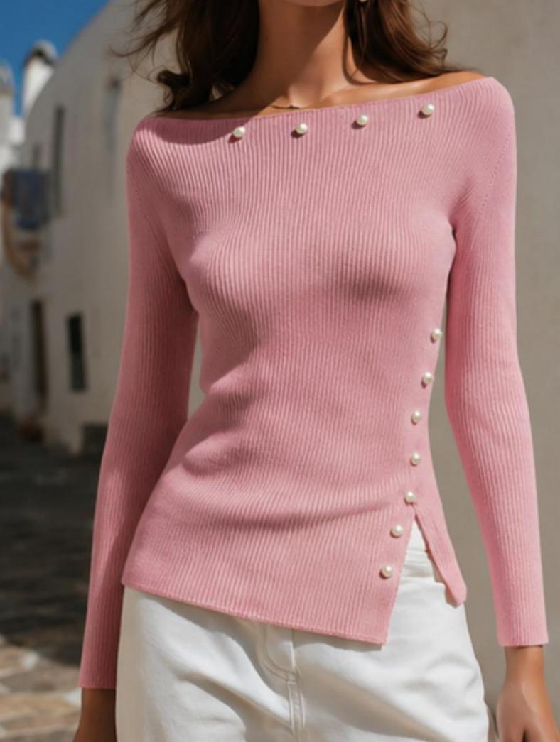 Figure-flattering Slimming Long-sleeve Off-shoulder Chic Knit Top For Women