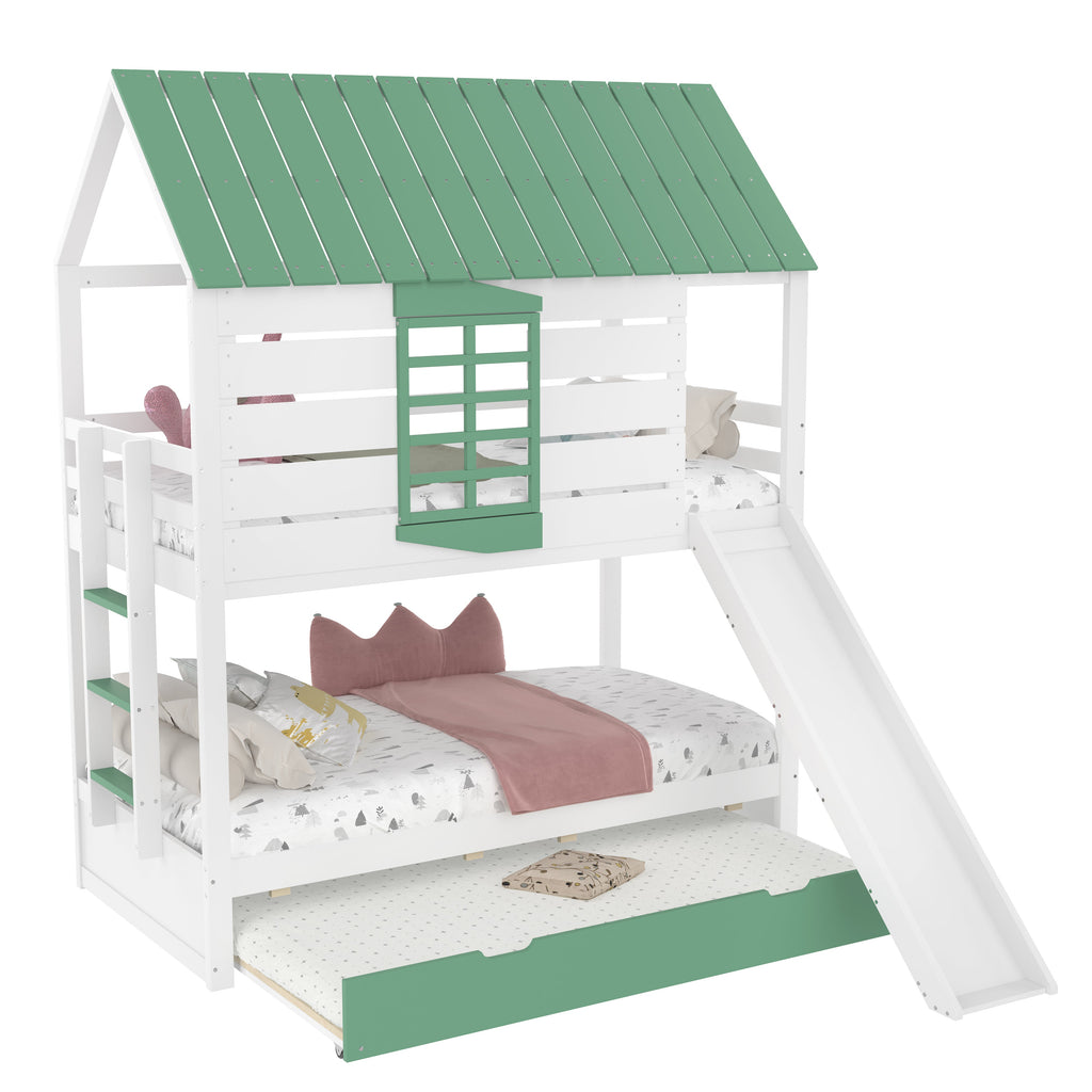 Woodland House Bed with Slide & Trundle