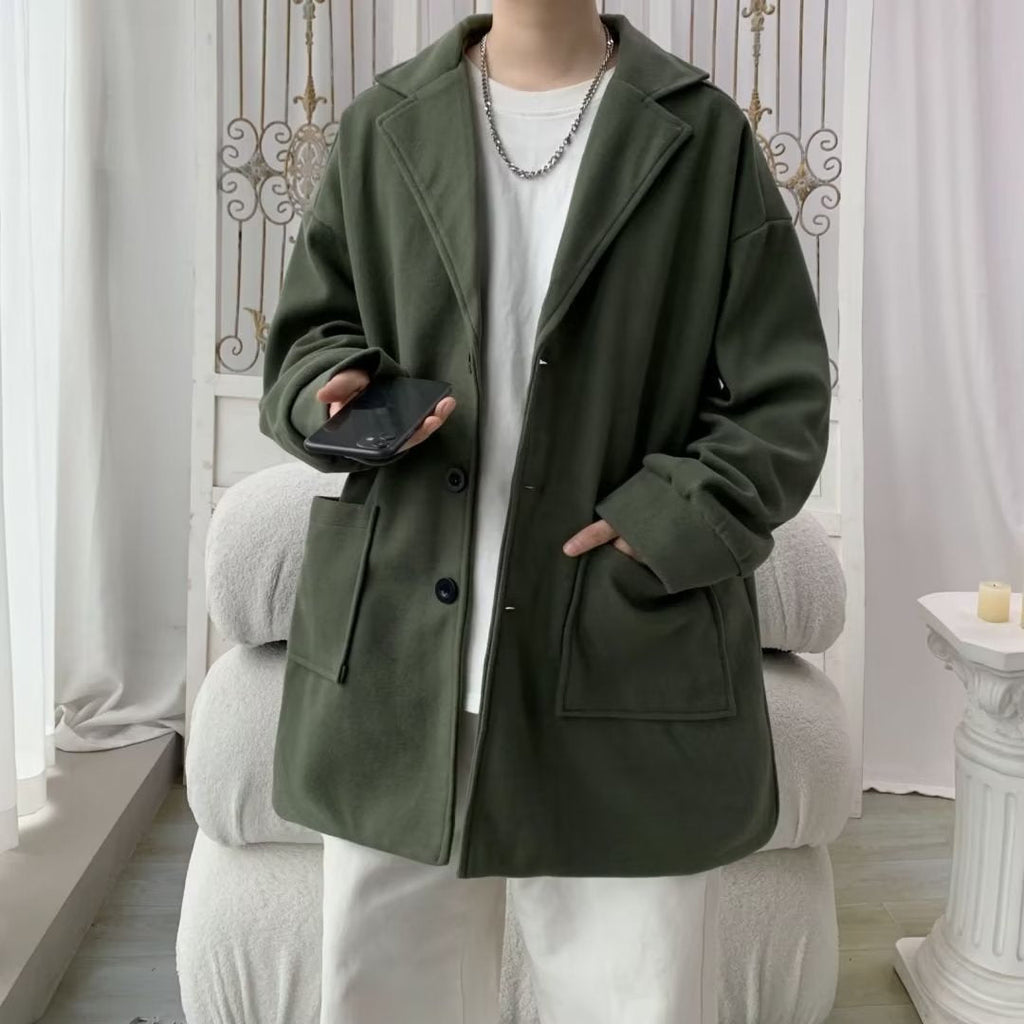 Autumn And Winter Men's Mid-length Extra Loose Woolen Coat Outerwear Plus Cotton