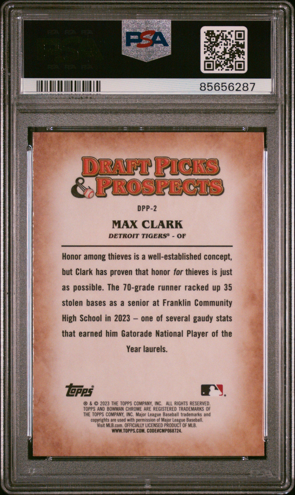 Graded 2023 Topps Bowman Draft Max Clark #DPP2 Draft Picks & Prospects Rookie RC Baseball Card PSA 10 Gem Mint
