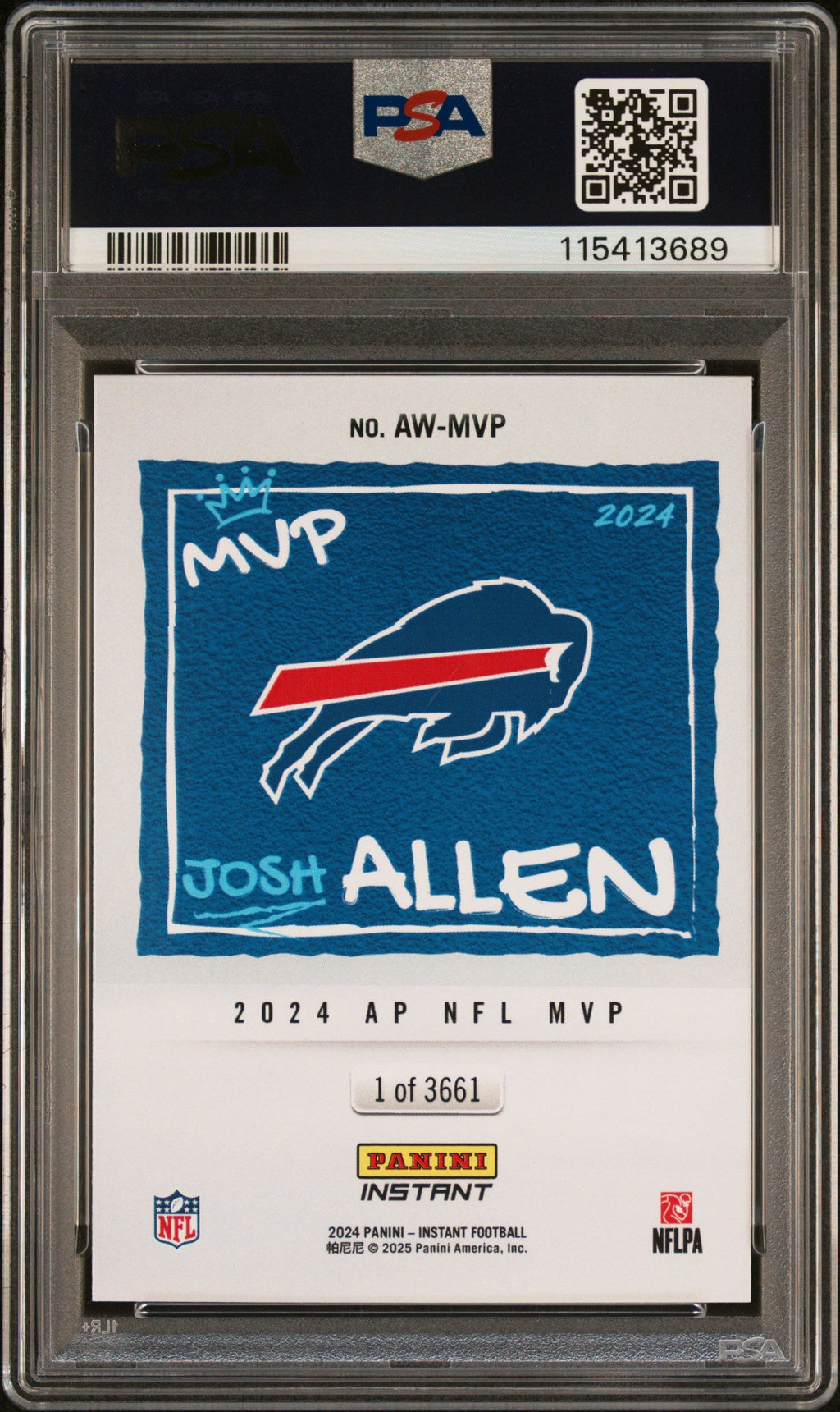 Graded 2024 Panini Instant NFL Josh Allen #MVP Award Winners PSA 9 Mint