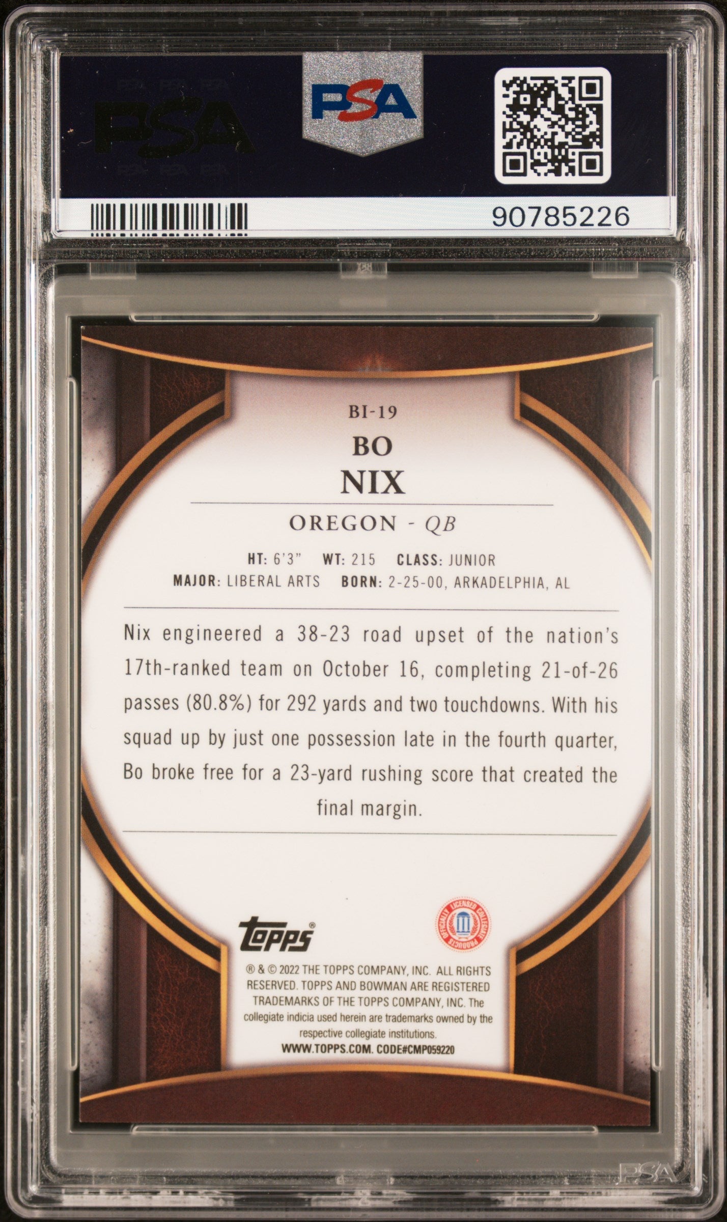 Graded 2022 Topps Bowman University Bo Nix #BI19 Bowman Invicta Rookie RC Football Card PSA 10 Gem Mint