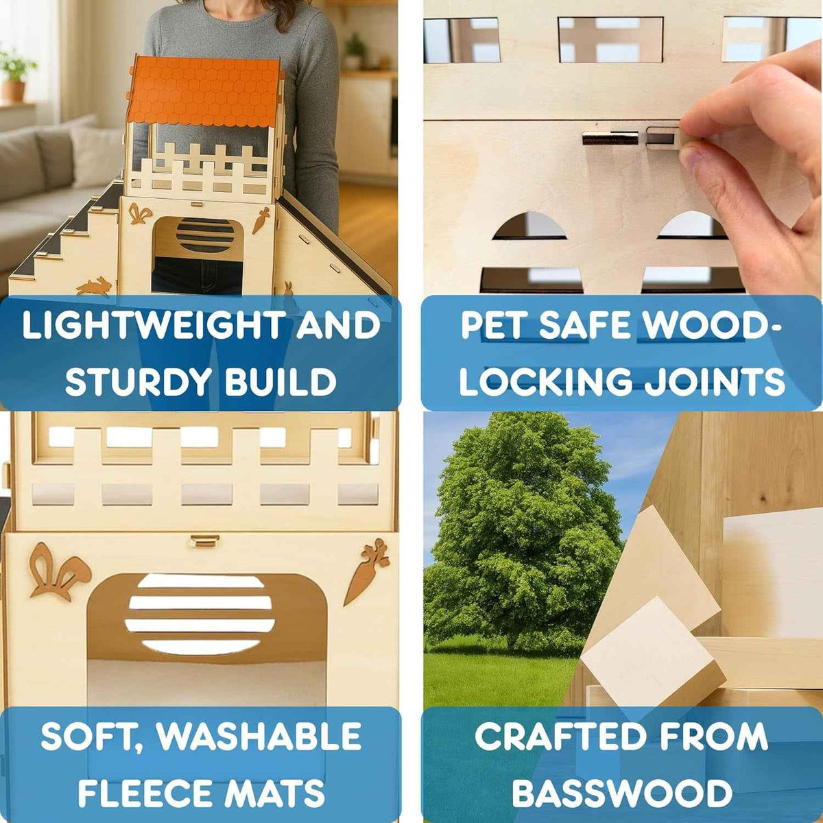 Rabbit Hideout House Wooden Bunny Castle for Small Pets Indoor Cage