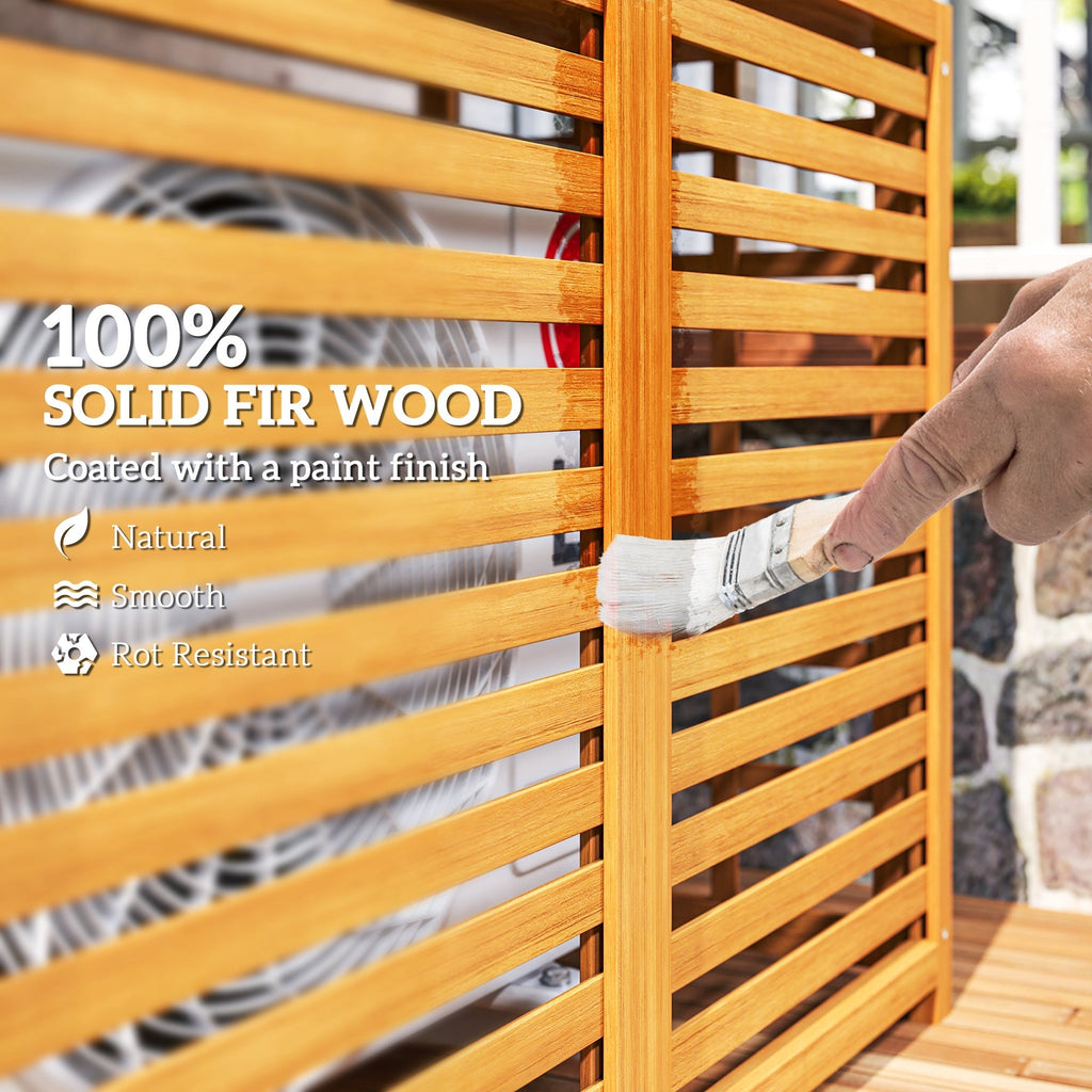 Outdoor AC Unit Privacy Fence – Wooden Air Conditioner Screen with Potting Table & Shelves