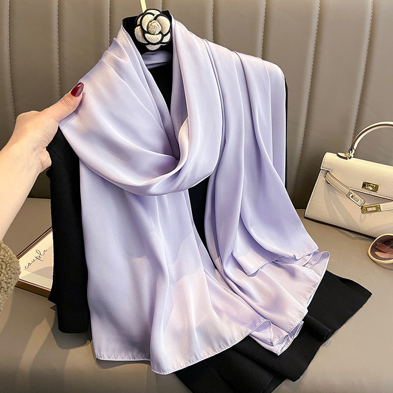 Korean-style Springautumn New Solid-color Summer Sun-protection Beach Scarf Womens Silk Scarf