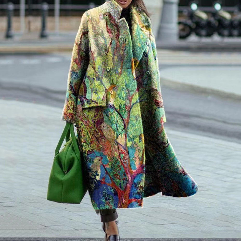 Women's Color Matching Plaid Long-sleeved Coat