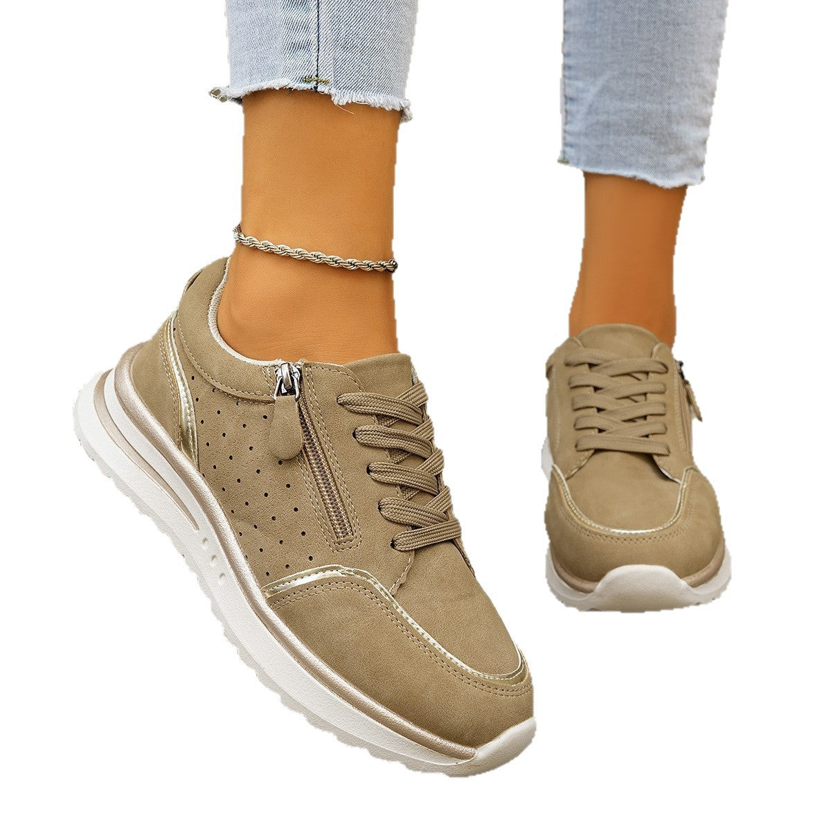 Side-zip Breathable Sneakers With A Chunky Sole For Comfort