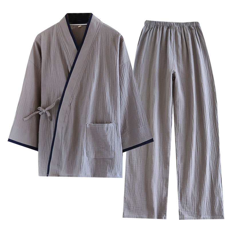 Mens Kimono Hanfu Pure Cotton Gauze Pajama Set