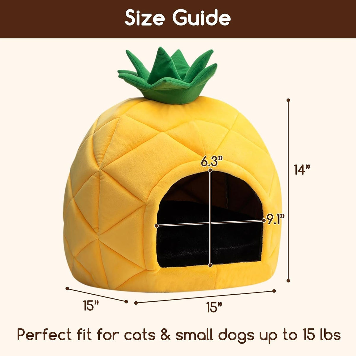 Pineapple Cat Cave Bed for Indoor Cats – Up to 15 lbs