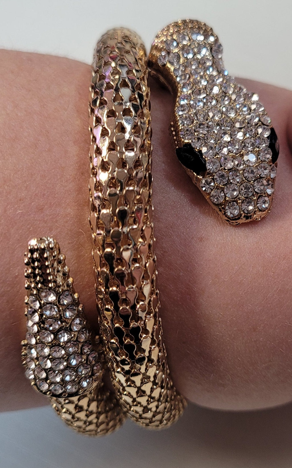 Egyptian Cobra Cleopatra Coil Costume Bracelet Gold Snake with Diamond Head and Tail