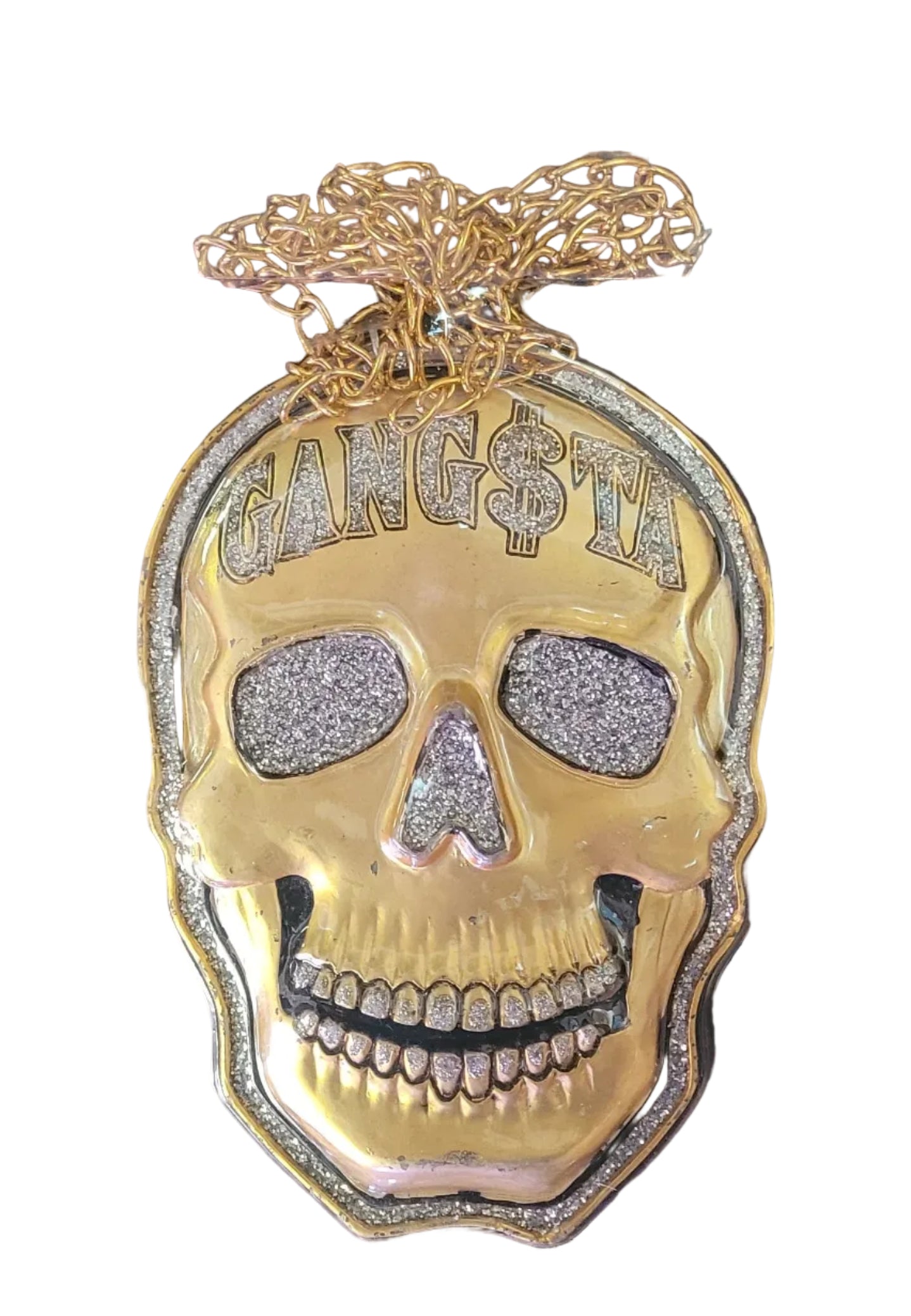 Gold Gangster Skull Medallion