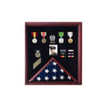 Flag Photo Display Case with Badge Display Case - Oak.