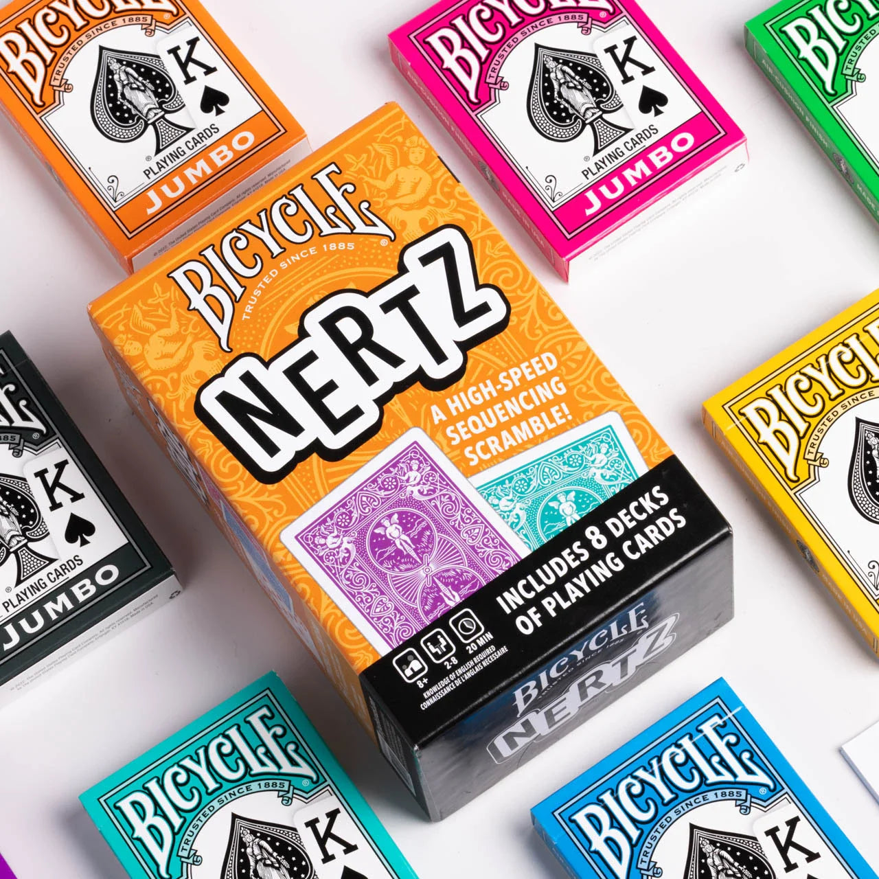 Bicycle Nertz Game Pack – 8 Color Rider Back Jumbo Deck Set
