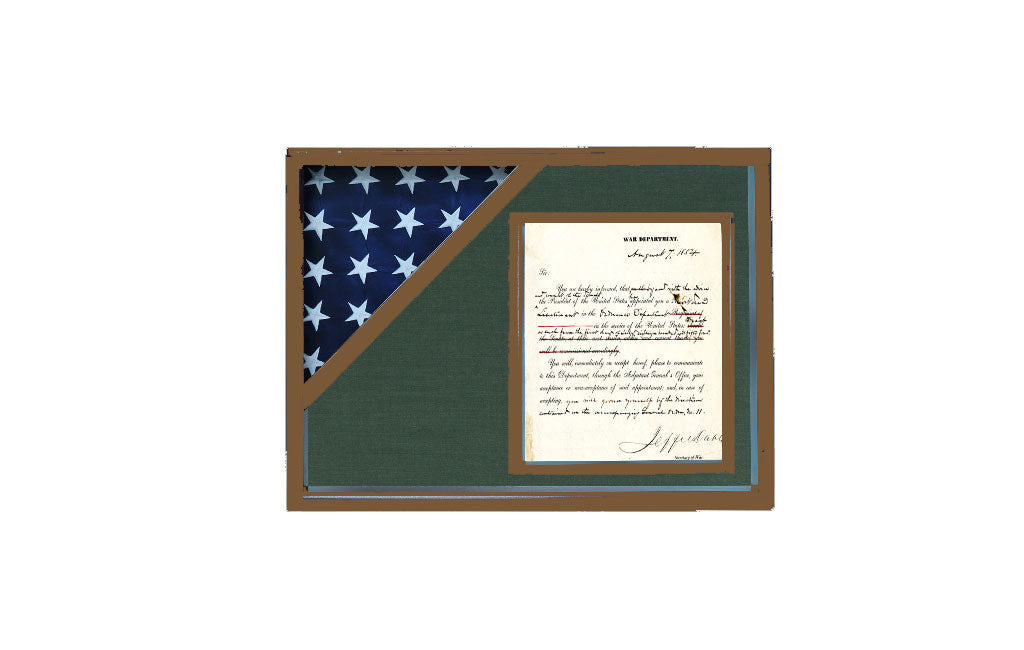 Shadow box for 3ft x 5ft flag with 8.5 x 11 Document holder, cherry Finish