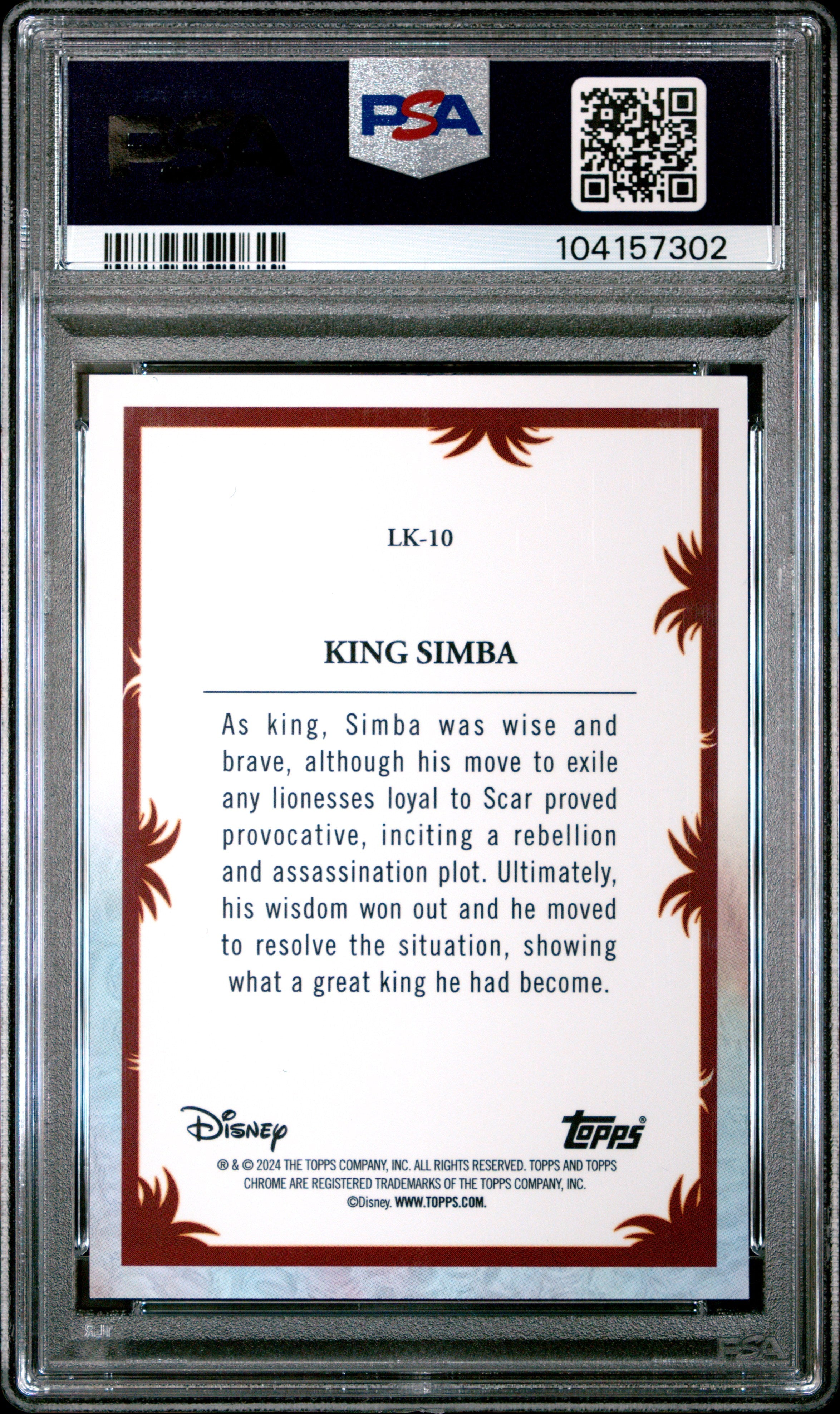 Graded 2024 Topps Chrome Disney King Simba #LK10 The Lion King 30th Anniversary Trading Card PSA 10 Gem Mint