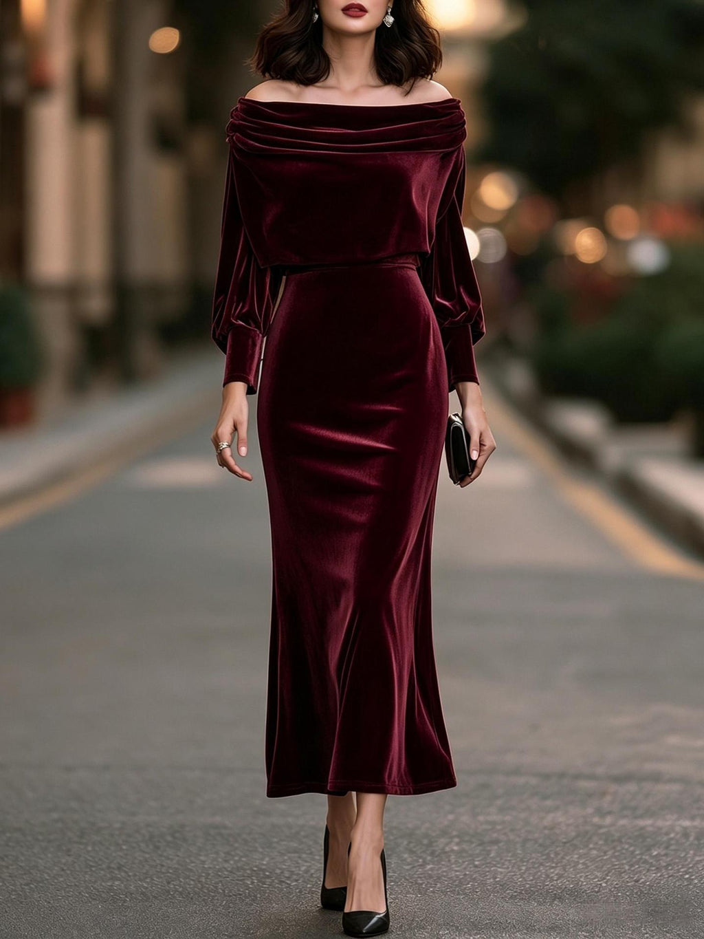 New Elegant Velvet Waist-cinching Dress