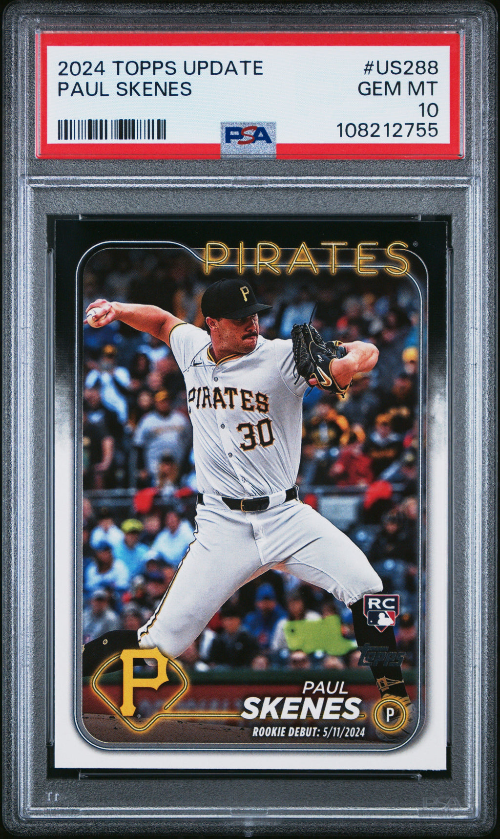 Graded 2024 Topps Update Paul Skenes #US288 Rookie RC Baseball Card PSA 10 Gem Mint