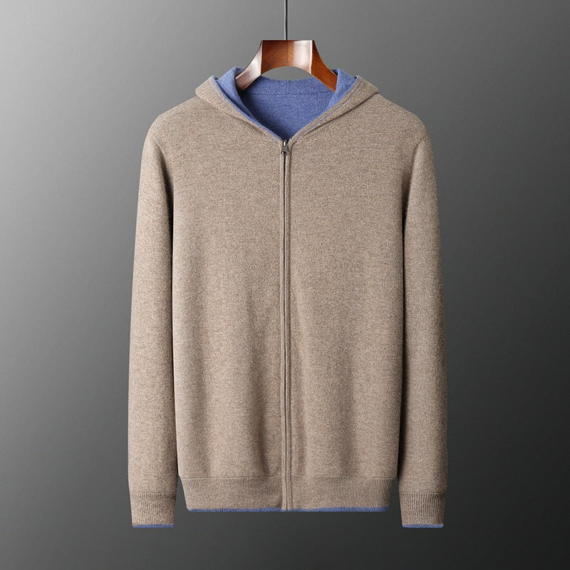 Men's Cashmere Zipper Cardigan Hooded Double-sided Sweater Coat