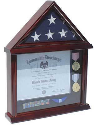 3’X5’ Flag & Certificate Display Case Cabinet Shadow Box, Mahogany Finish.