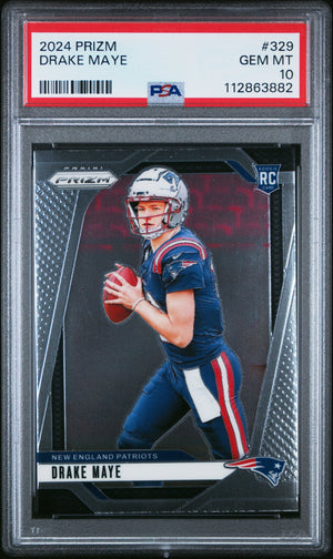 Graded 2024 Panini Prizm Drake Maye #329 Rookie RC Football Card PSA 10 Gem Mint