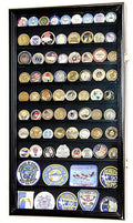 Military Challenge Coin Display Case Cabinet Rack Holder Stand Box w/UV Protection, Black Finish