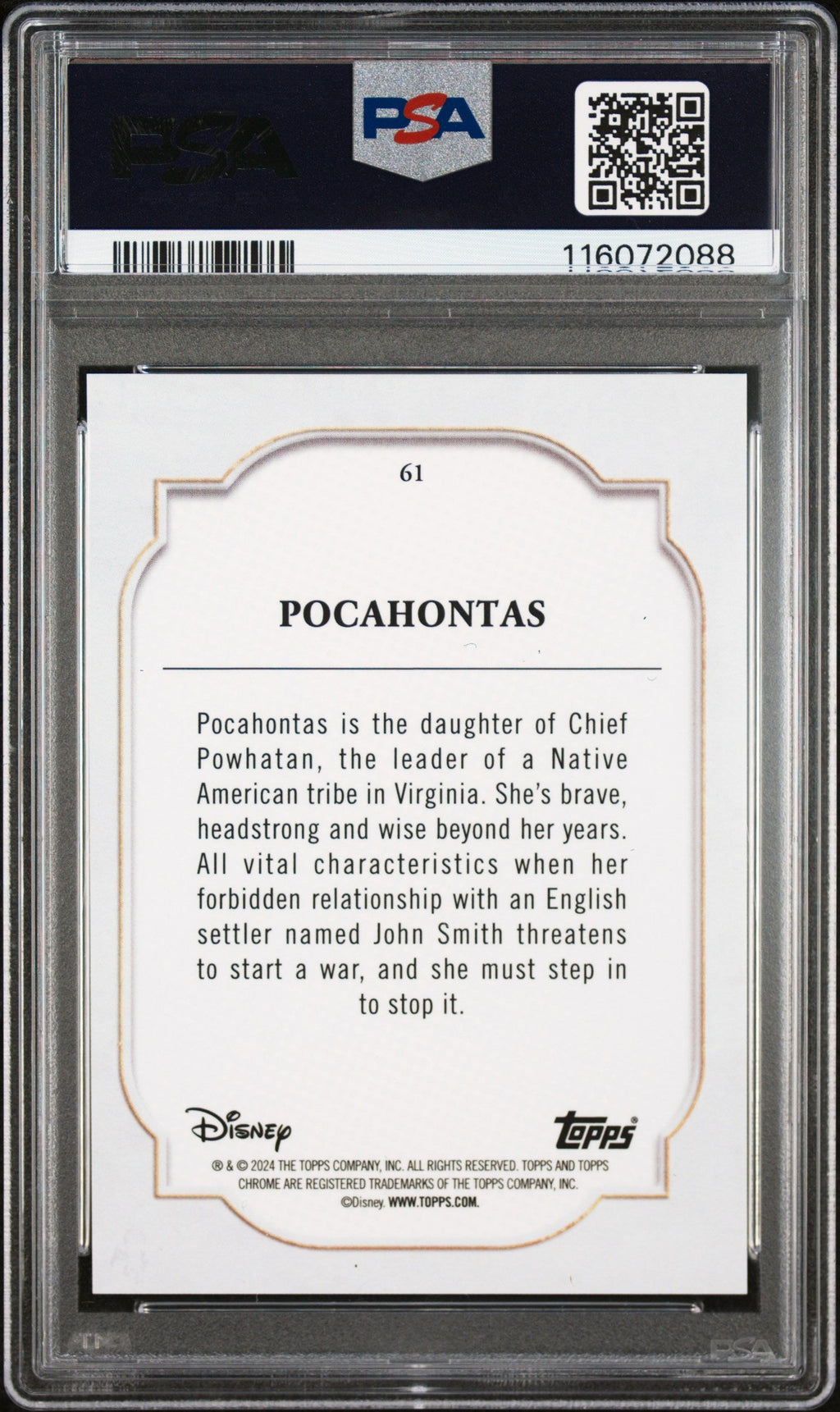 Graded 2024 Topps Chrome Disney Pocahontas #61 Purple Refractor #/199 Trading Card PSA 10 Gem Mint