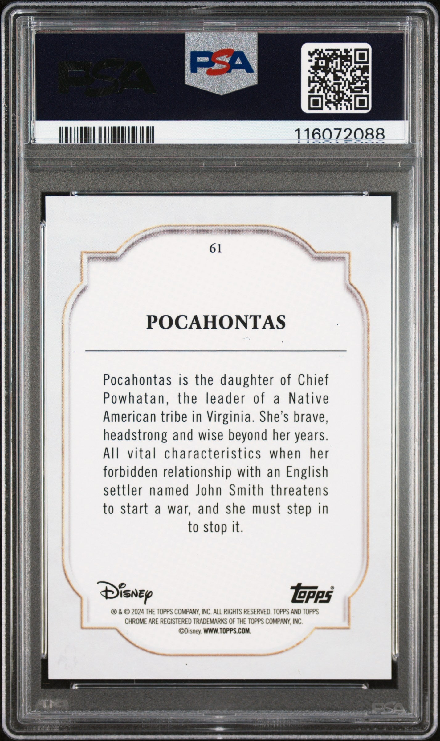 Graded 2024 Topps Chrome Disney Pocahontas #61 Purple Refractor #/199 Trading Card PSA 10 Gem Mint