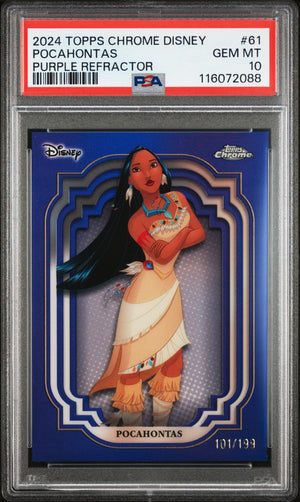 Graded 2024 Topps Chrome Disney Pocahontas #61 Purple Refractor #/199 Trading Card PSA 10 Gem Mint