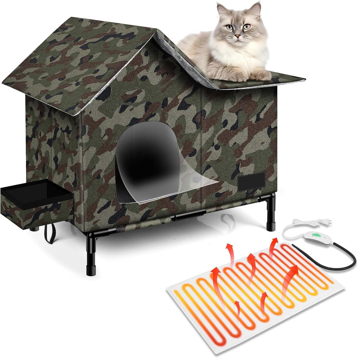 Insulated Heated Cat Shelter with Thermostatic Pad
