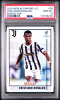 Graded 2020 Merlin Chrome UCL Cristiano Ronaldo #50 Refractor UEFA Champions League Soccer Card PSA 10 Gem Mint