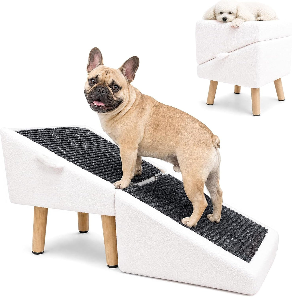 16in Foldable Wooden Dog Ramp Stairs Ottoman for Couch