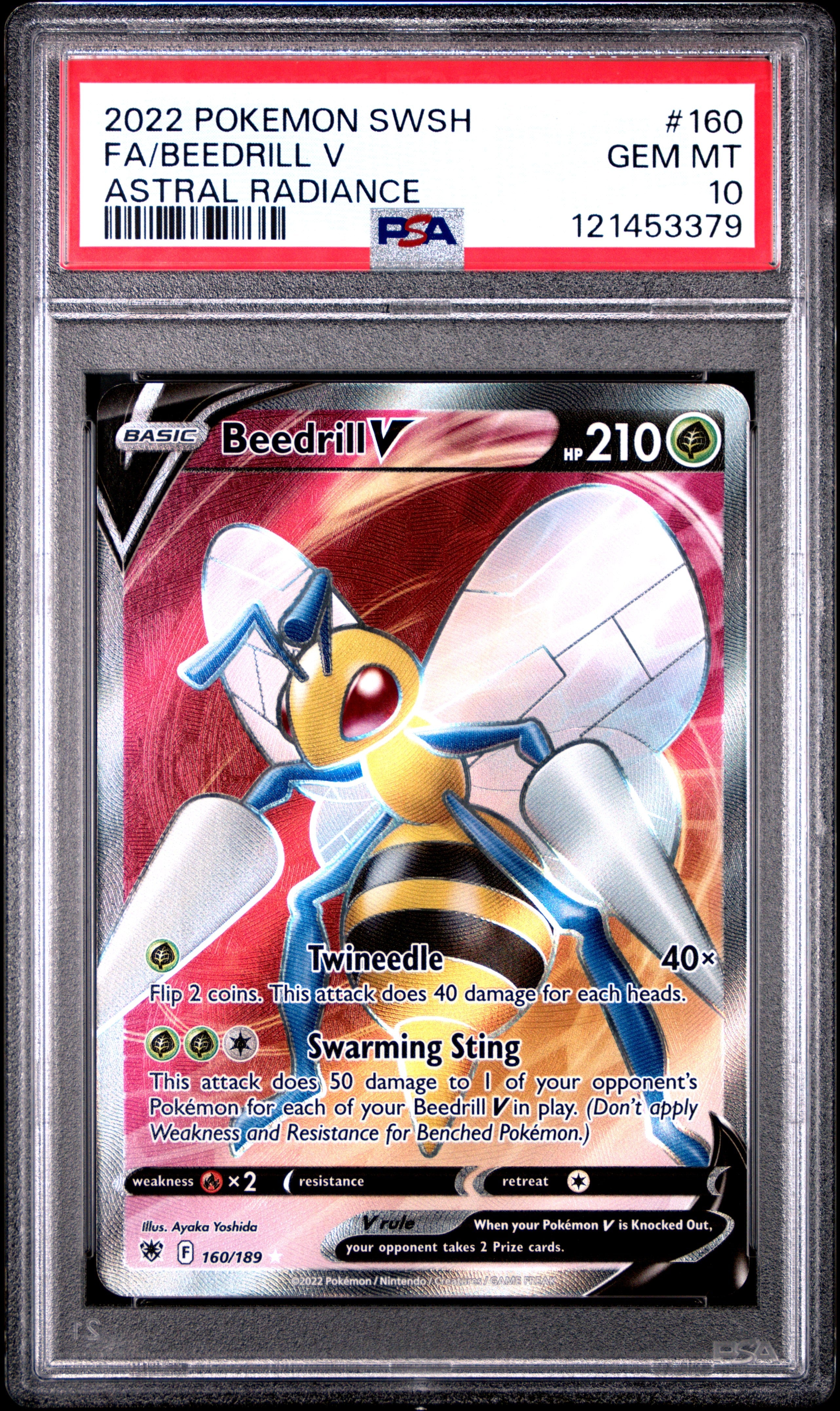 Graded 2022 PKM Sword & Shield FA Beedrill #160 V Astral Radiance Trading Card Game PSA 10 Gem Mint