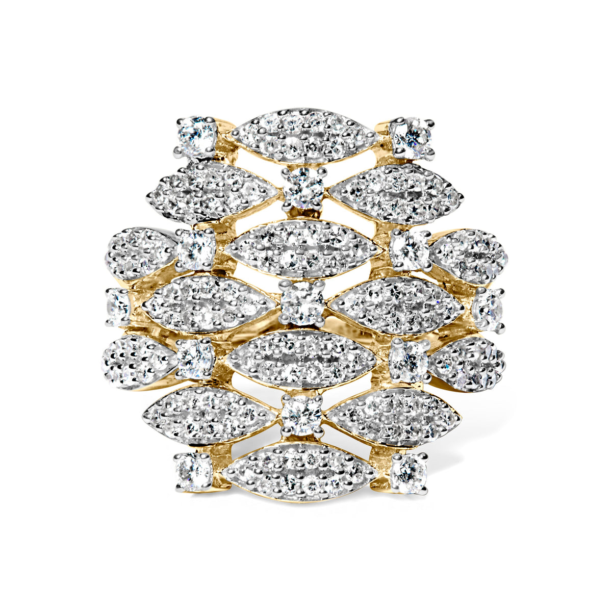 14K Yellow Gold 1.0 Cttw Diamond Geometric Stacked Open Cocktail Ring (I-J Color, I1-I2 Clarity) - Ring Size 7