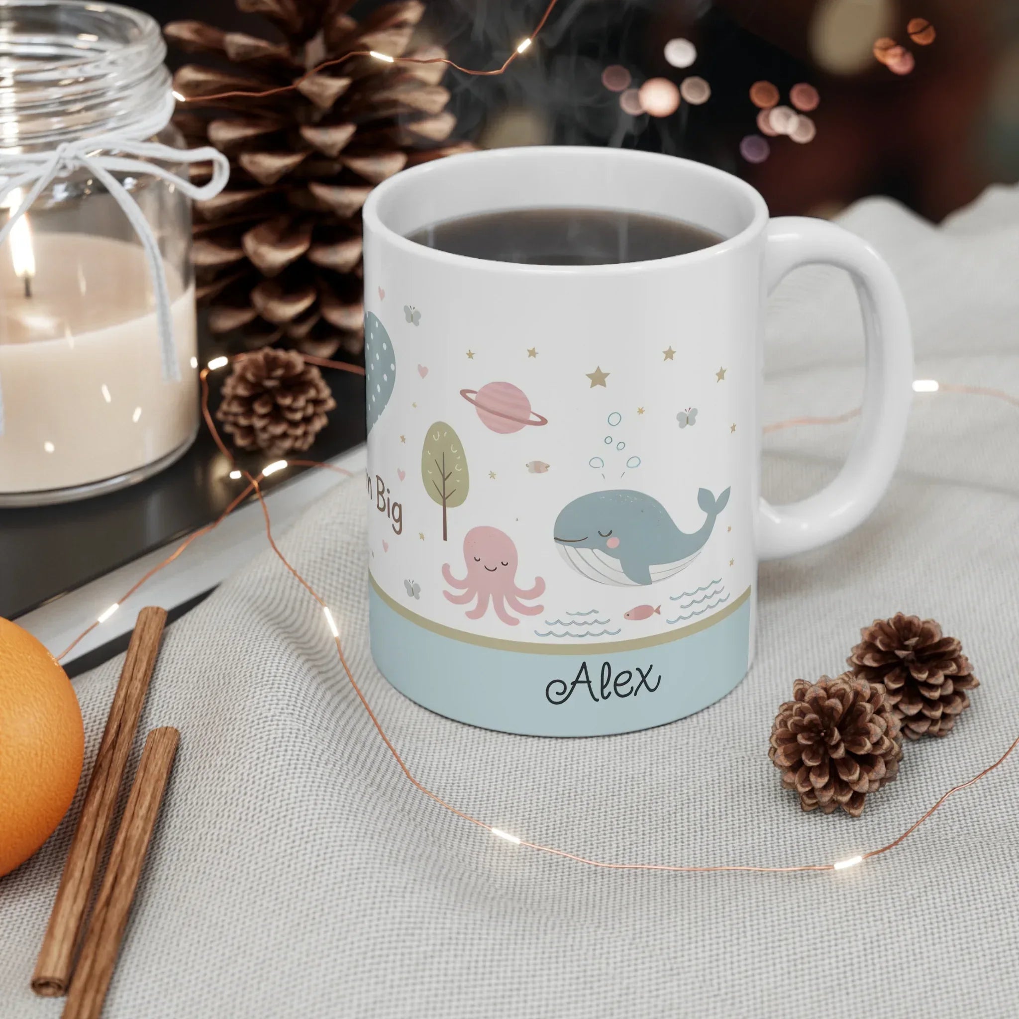 Dream Big Whale Octopus Heart Ocean Mug | Personalized Sea Name Gift