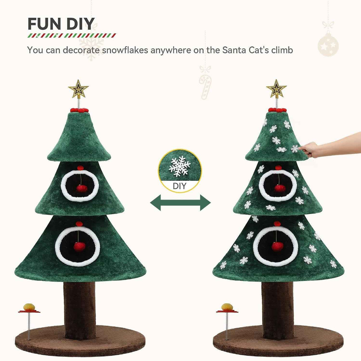 Christmas Cat Tower with 2 Enclosed Houses – 60 & 63 in