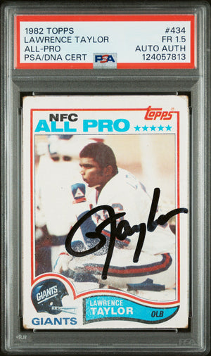Graded 1982 Topps Lawrence Taylor #434 Rookie RC Signed Football Card PSA 1.5 Card - Auto Grade Authentic