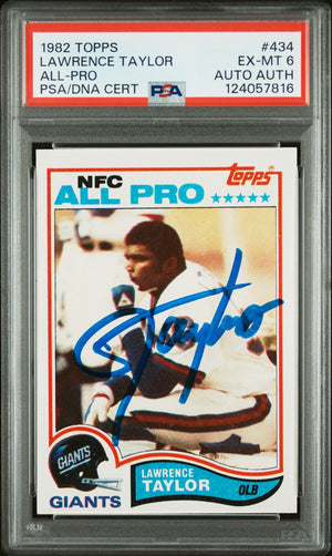 Graded 1982 Topps Lawrence Taylor #434 Rookie RC Signed Football Card PSA 6 Card - Auto Grade Authentic